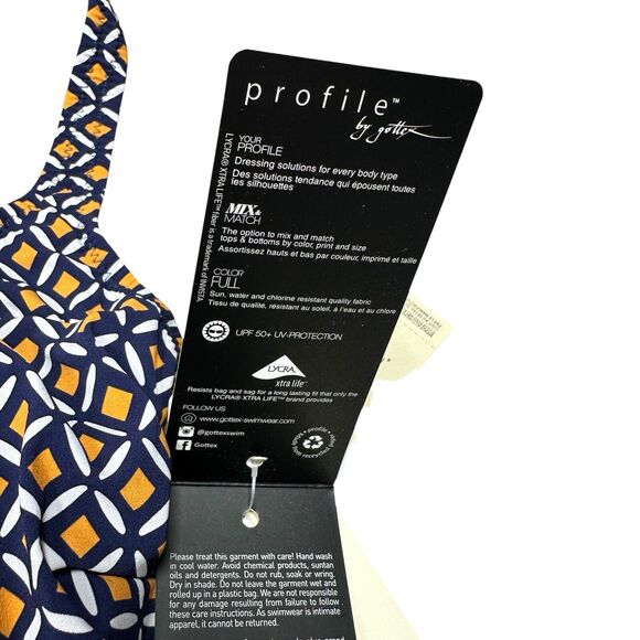 Gottex Tankini Swim Top Size 32D Blue Orange White Padded Underwire Geometric - Picture 9 of 11